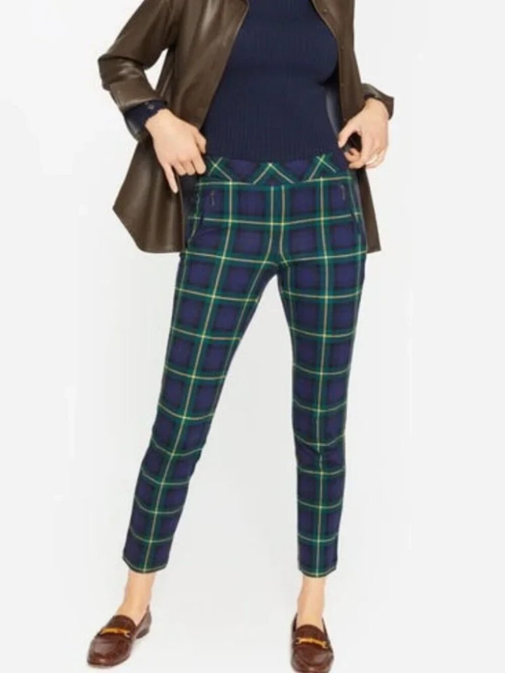 J. McLaughlin "Ross" Slim Ankle Pull-On Pants in Regimental Plaid Zip Pockets 4